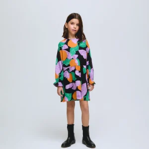 Vestido corto de niña de manga larga con estampado Apricot