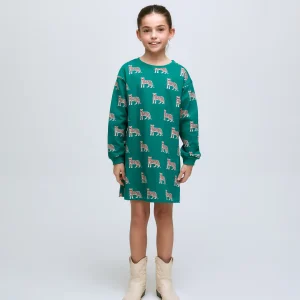 Vestido corto de niña de manga larga con estampado jaguar Onca