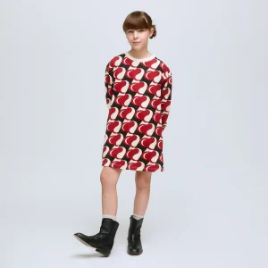 Vestido corto de niña con manga larga y estampado Heart Attack