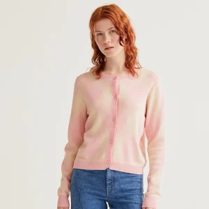 Cárdigan punto con estampado rombos rosa