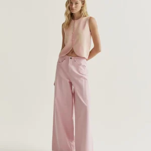 Top de punto con estampado de cuadros rosa