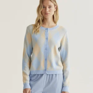 Cárdigan punto con estampado rombos azul