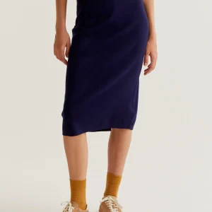 Falda midi punto azul marino