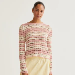 Top punto calado con rayas blanco y rosa