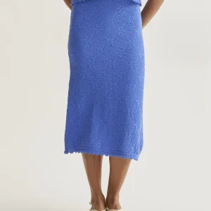 Falda midi con bordado encadenado azul