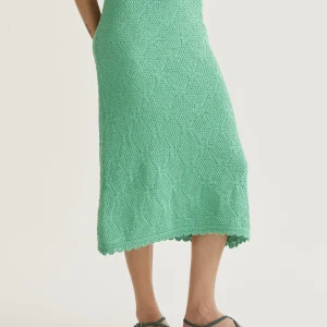 Falda midi con bordado encadenado verde