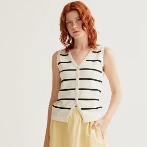 Chaleco de punto con estampado de rayas blanco y negro