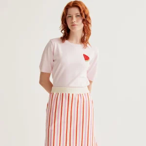 Top de punto rosa con bordado de sandía