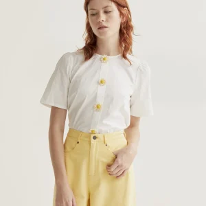 Top 100% algodón con botones florales