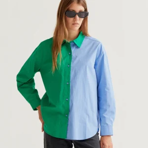 Camisa 100% algodón bicolor verde y azul