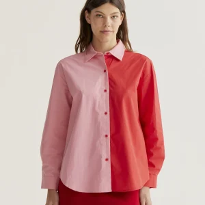 Camisa 100% algodón bicolor rosa y rojo