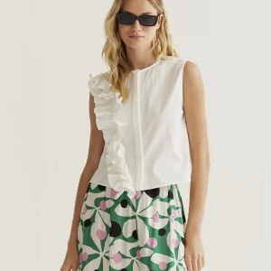 Top 100% algodón blanco con volante