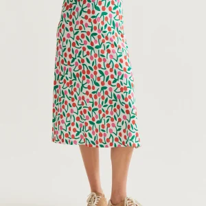 Falda midi con estampado Guinda