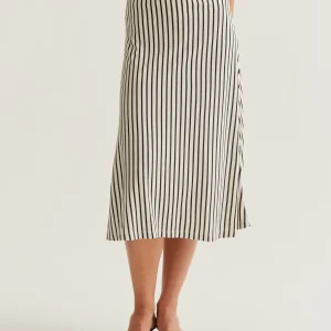 Falda midi con estampado de rayas negro