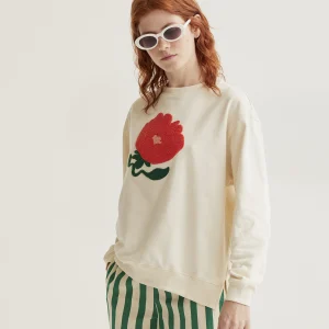Sudadera con bordado de flor gigante roja