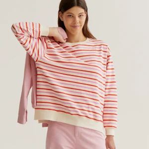 Sudadera con estampado de rayas rosa y rojo