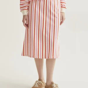 Falda midi con estampado de rayas rosa y rojo