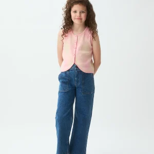 Chaleco de punto jacquard de niña con rombos rosas