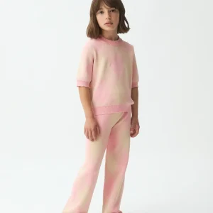 Pantalón punto jacquard de niña con rombos rosas