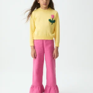 Jersey de niña punto con bordado de flor