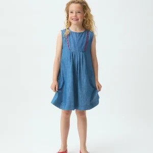 Vestido corto de niña 100% algodón Chambray