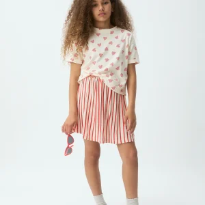 Falda corta de niña con estampado de rayas rojas
