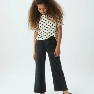 Camiseta de niña con estampado de lunares negro