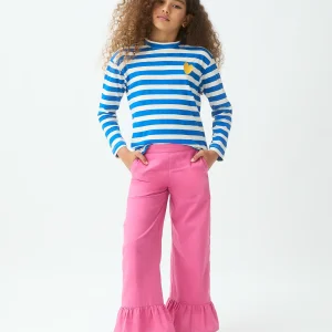 Camiseta manga larga de niña con estampado de rayas azul y blanco