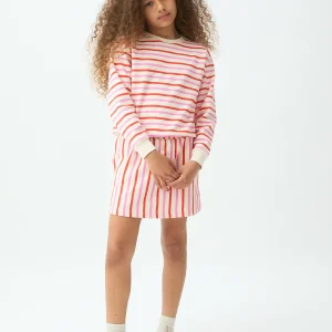 Falda corta de niña estampado de rayas rosa y rojo