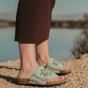 Sandalias de tejido crochet en combinado aqua