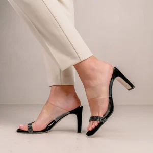 Sandalias de tacón Bet con tira de strass y banda de vinilo