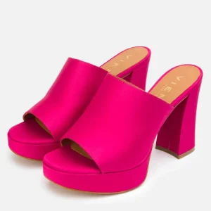 Zueco raso fucsia con plataforma para mujer